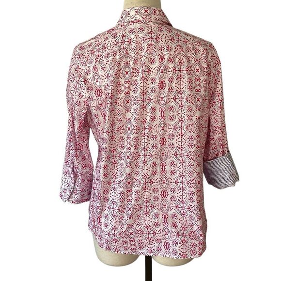 Foxcroft Easy Care Poplin 3/4 Length Flip Cuff Sleeve Blouse Women’s Large Stret - Picture 3 of 9